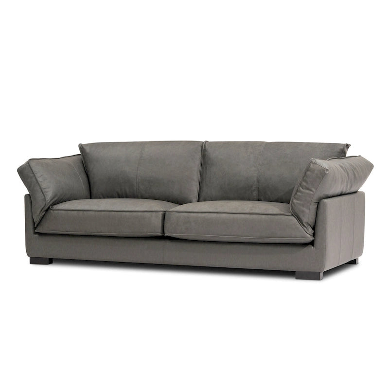 Canapé en cuir véritable de 90 pouces, 3 places, style moderne du milieu du siècle, accoudoirs inclinables, naturel / graphite, 3 personnes
