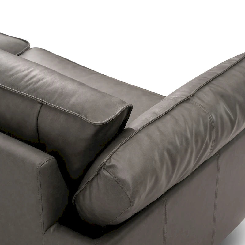 Canapé en cuir véritable de 90 pouces, 3 places, style moderne du milieu du siècle, accoudoirs inclinables, naturel / graphite, 3 personnes