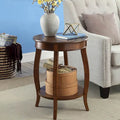 Table d'appoint ronde, pieds galbés, étagère inférieure, style traditionnel, noyer, 1 unité