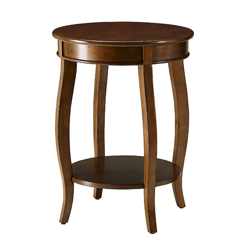 Table d'appoint ronde, pieds galbés, étagère inférieure, style traditionnel, noyer, 1 unité