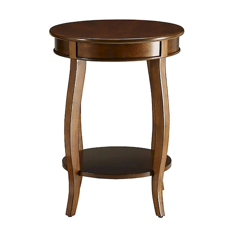 Table d'appoint ronde, pieds galbés, étagère inférieure, style traditionnel, noyer, 1 unité