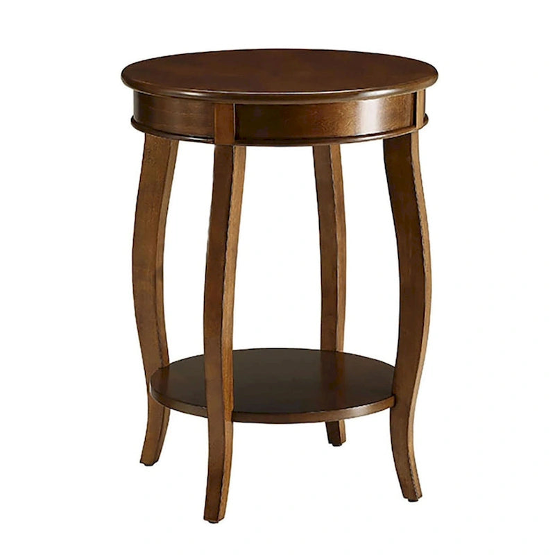 Table d'appoint ronde, pieds galbés, étagère inférieure, style traditionnel, noyer, 1 unité