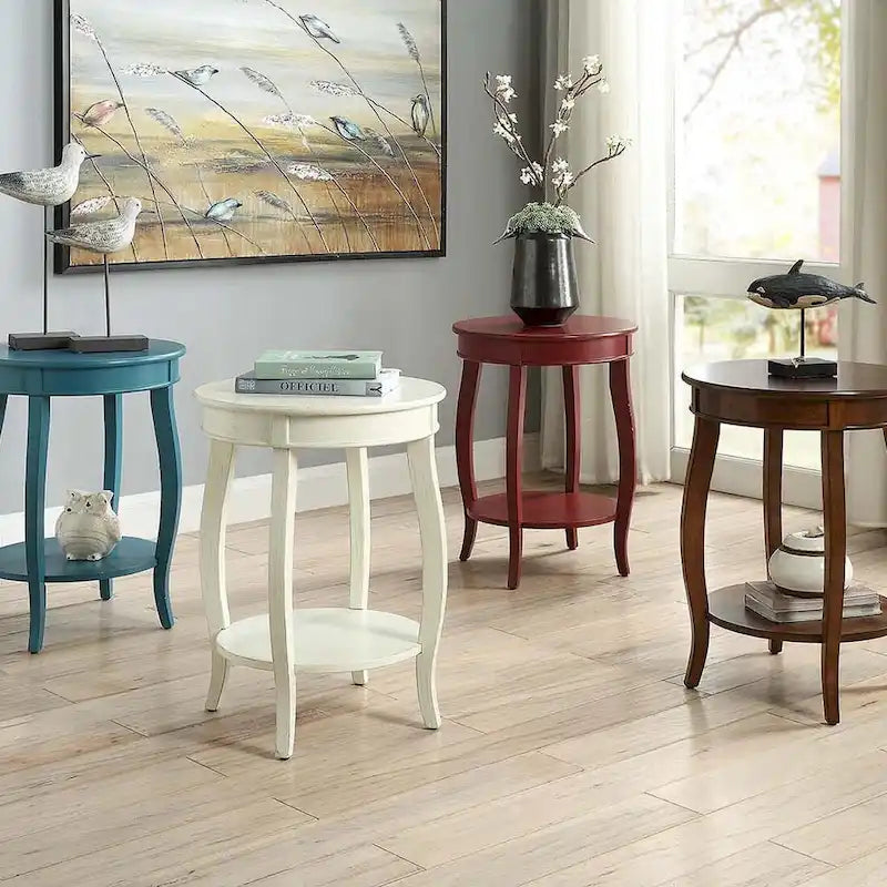 Table d'appoint ronde, pieds galbés, étagère inférieure, style traditionnel, noyer, 1 unité