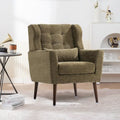 Fauteuil d'appoint, capitonné, tissu chenille, pieds fuselés en bois, vert olive, 1 personne
