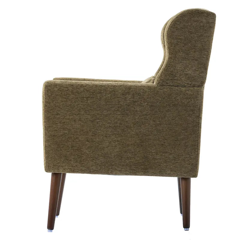 Fauteuil d'appoint, capitonné, tissu chenille, pieds fuselés en bois, vert olive, 1 personne