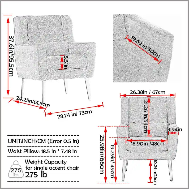 Fauteuil d'appoint, capitonné, tissu chenille, pieds fuselés en bois, vert olive, 1 personne