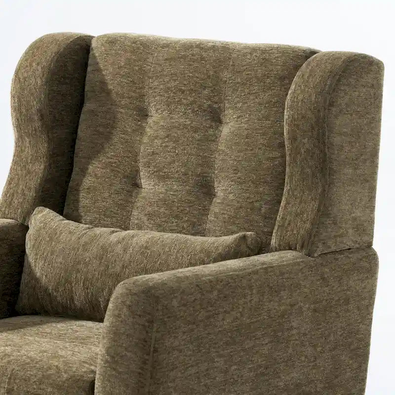 Fauteuil d'appoint, capitonné, tissu chenille, pieds fuselés en bois, vert olive, 1 personne