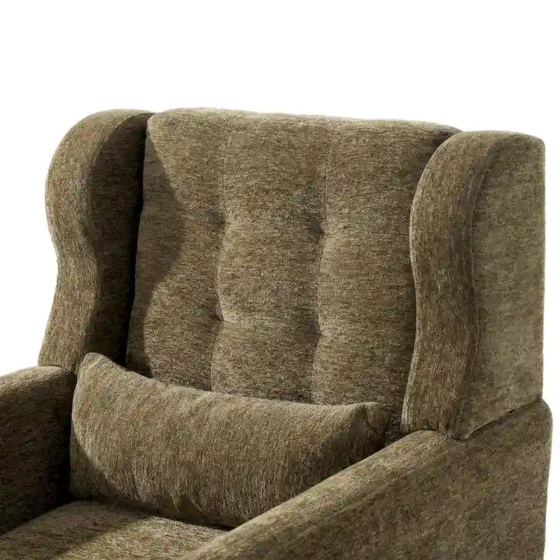 Fauteuil d'appoint, capitonné, tissu chenille, pieds fuselés en bois, vert olive, 1 personne
