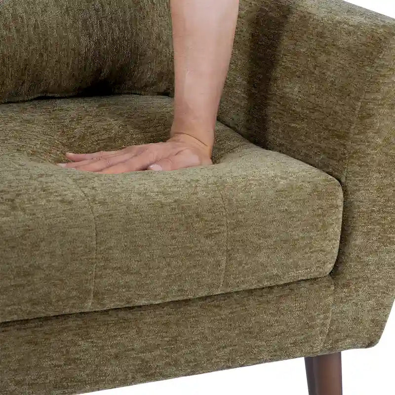 Fauteuil d'appoint, capitonné, tissu chenille, pieds fuselés en bois, vert olive, 1 personne