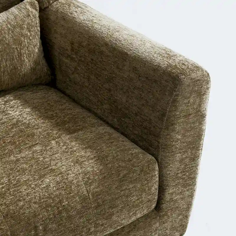 Fauteuil d'appoint, capitonné, tissu chenille, pieds fuselés en bois, vert olive, 1 personne