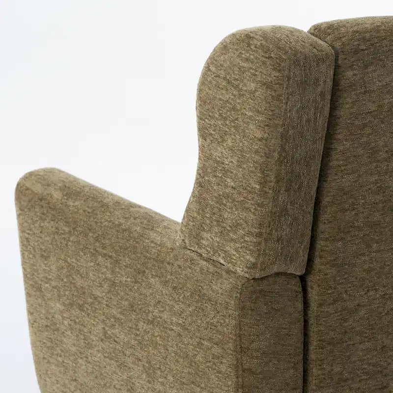 Fauteuil d'appoint, capitonné, tissu chenille, pieds fuselés en bois, vert olive, 1 personne