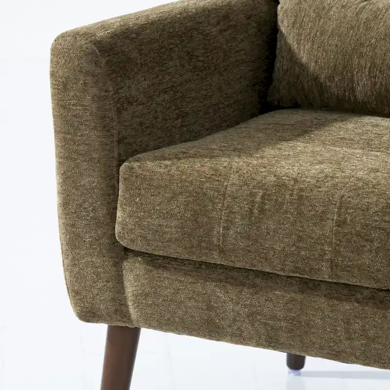Fauteuil d'appoint, capitonné, tissu chenille, pieds fuselés en bois, vert olive, 1 personne
