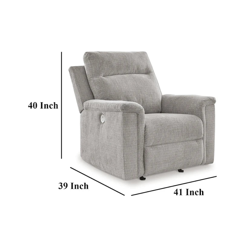 Fauteuil inclinable motorisé, contrôle à une touche, port USB, micro-chenille, style contemporain, gris cendré, 1 personne