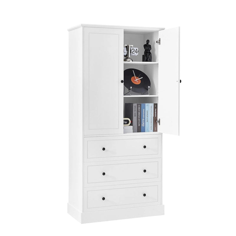 Meuble de Rangement Salle de Bain Colonne, 3 Tiroirs, 2 Portes, Étagères Réglables, Style Moderne, Blanc, 1 Unité