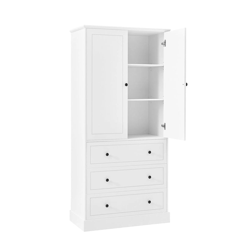 Meuble de Rangement Salle de Bain Colonne, 3 Tiroirs, 2 Portes, Étagères Réglables, Style Moderne, Blanc, 1 Unité