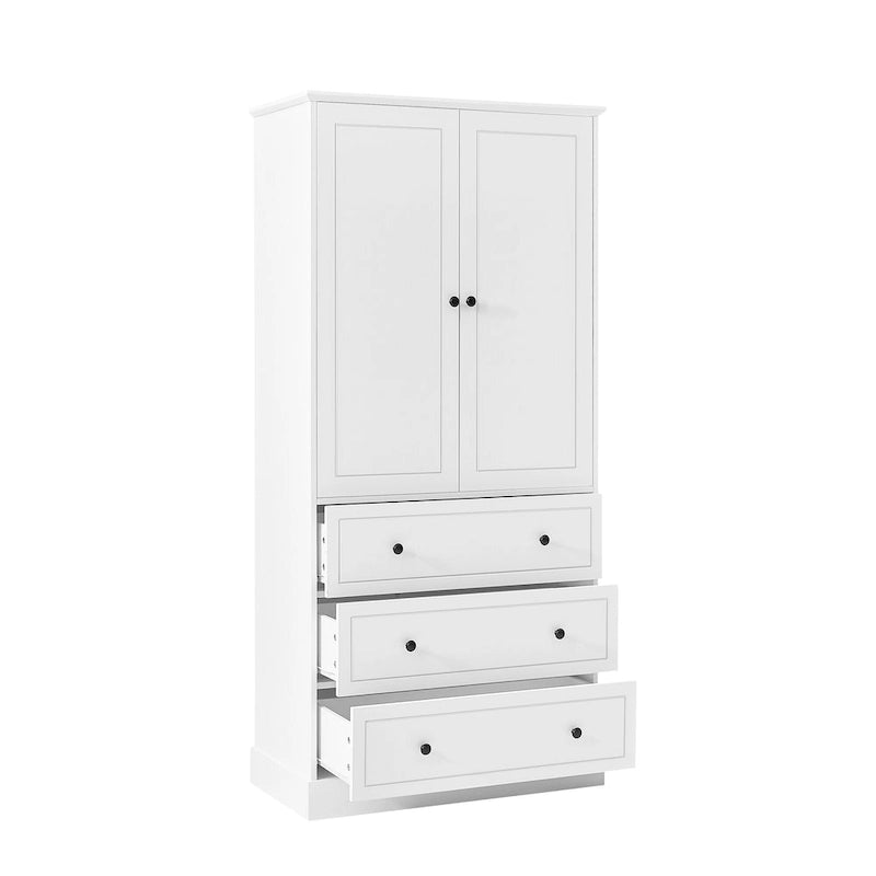 Meuble de Rangement Salle de Bain Colonne, 3 Tiroirs, 2 Portes, Étagères Réglables, Style Moderne, Blanc, 1 Unité