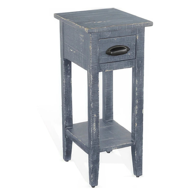 Table d'appoint de chevet, 1 tiroir, étagère inférieure, bois d'acajou, bleu/noir, 1 unité