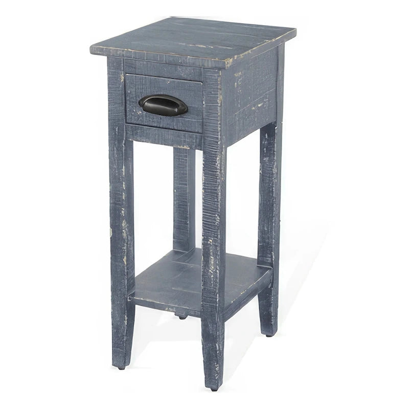 Table d'appoint de chevet, 1 tiroir, étagère inférieure, bois d'acajou, bleu/noir, 1 unité