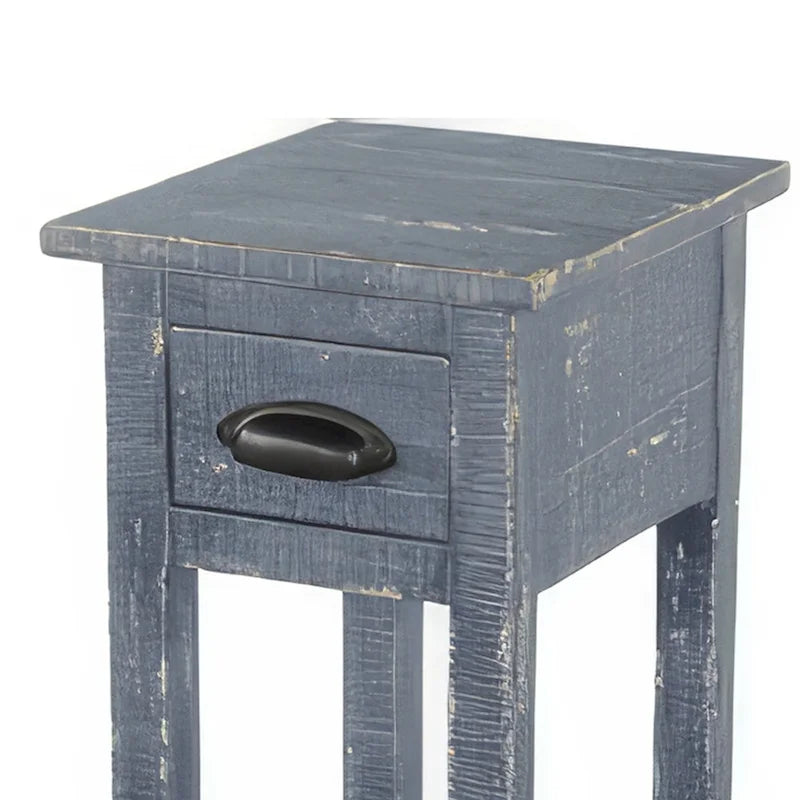 Table d'appoint de chevet, 1 tiroir, étagère inférieure, bois d'acajou, bleu/noir, 1 unité