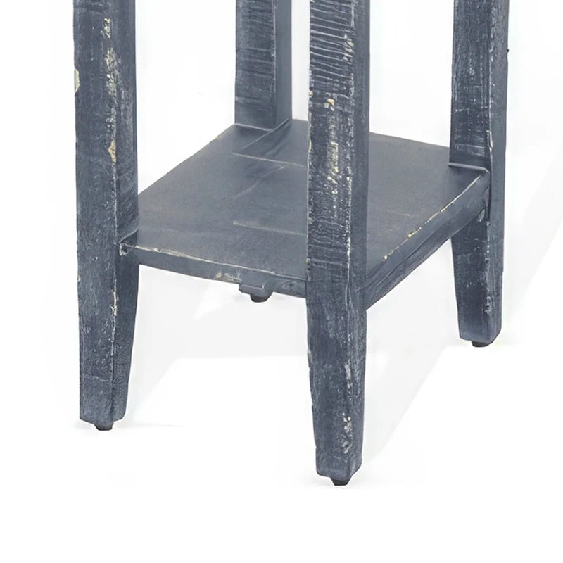 Table d'appoint de chevet, 1 tiroir, étagère inférieure, bois d'acajou, bleu/noir, 1 unité