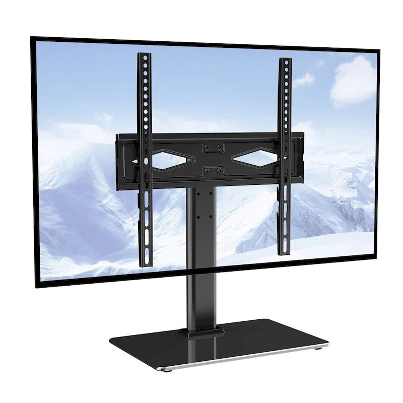 Meuble TV au sol de 42 pouces, avec support, pivotant, réglable en hauteur, base en verre trempé, universel, noir, 1 unité