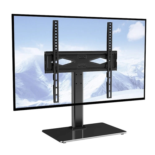 Meuble TV au sol de 42 pouces, avec support, pivotant, réglable en hauteur, base en verre trempé, universel, noir, 1 unité