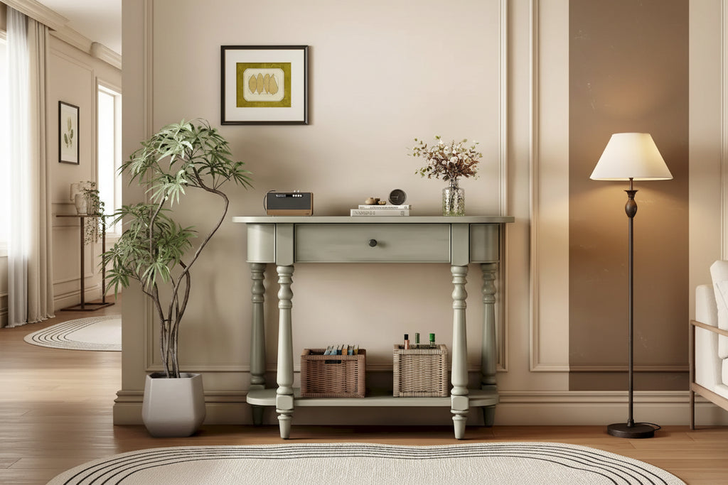 Narrow Console Table with Curved Corner (Gray)