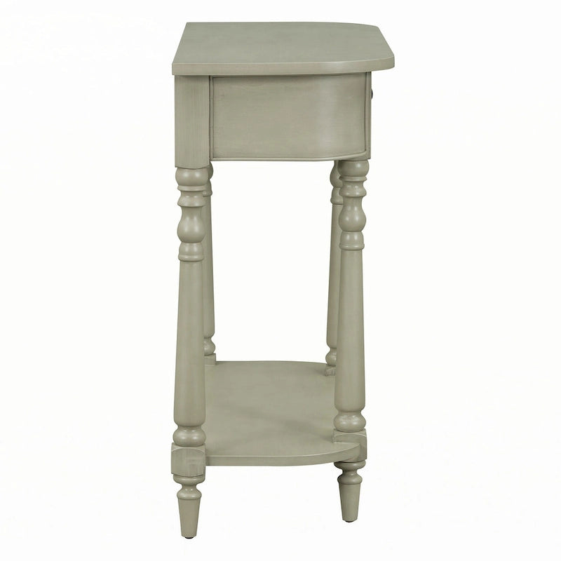 Console étroite, pieds fuseau, 1 tiroir, étagère ouverte, coins arrondis, gris, 1 unité