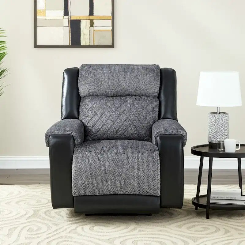 Fauteuil inclinable planeur manuel, 2 positions, similicuir et tissu, style moderne, noir/gris, 1 personne