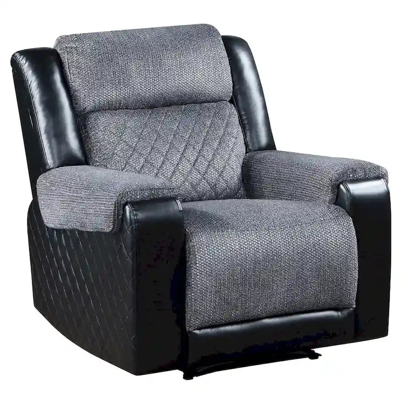 Fauteuil inclinable planeur manuel, 2 positions, similicuir et tissu, style moderne, noir/gris, 1 personne