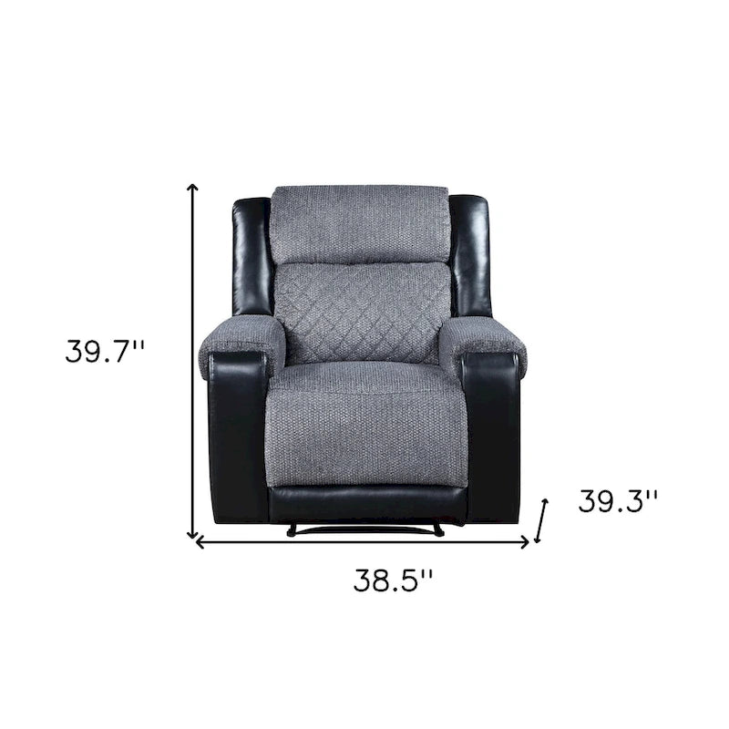 Fauteuil inclinable planeur manuel, 2 positions, similicuir et tissu, style moderne, noir/gris, 1 personne