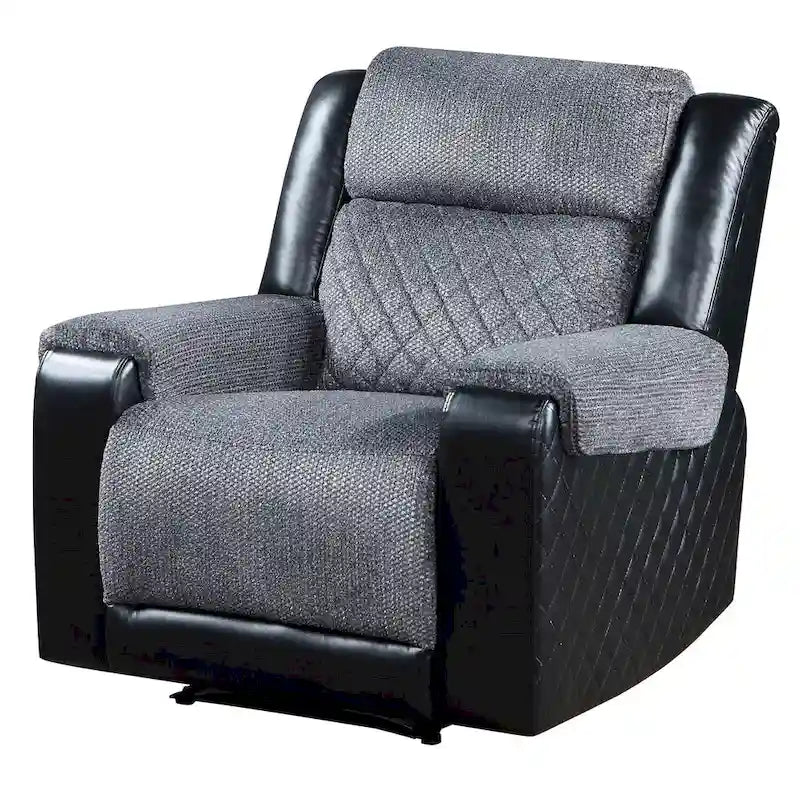 Fauteuil inclinable planeur manuel, 2 positions, similicuir et tissu, style moderne, noir/gris, 1 personne