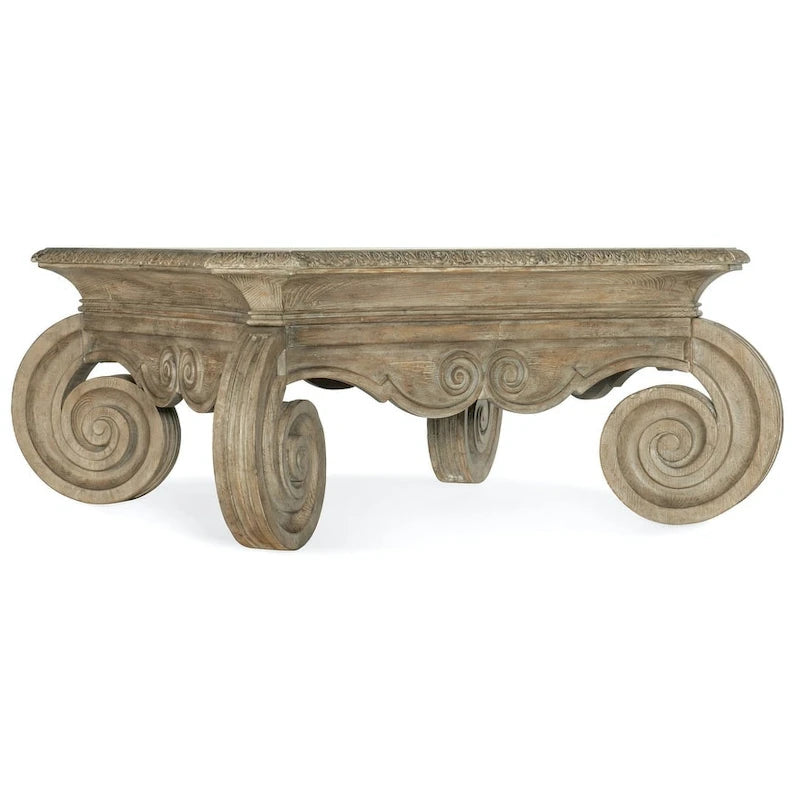 Table basse carrée de 50 pouces, style européen ancien, détails sculptés, brun ardoise antique, 1 unité