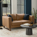 Causeuse en cuir 63 pouces, cuir semi-aniline, cadre en bois massif, style moderne, brun noix de pécan / gris fumée clair, 2 personnes
