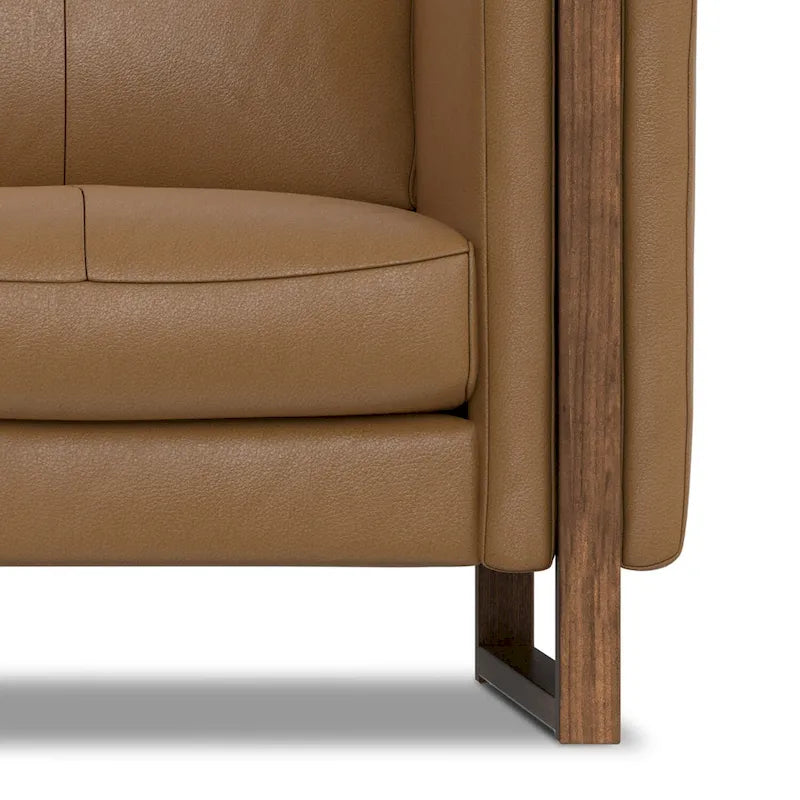 Causeuse en cuir 63 pouces, cuir semi-aniline, cadre en bois massif, style moderne, brun noix de pécan / gris fumée clair, 2 personnes