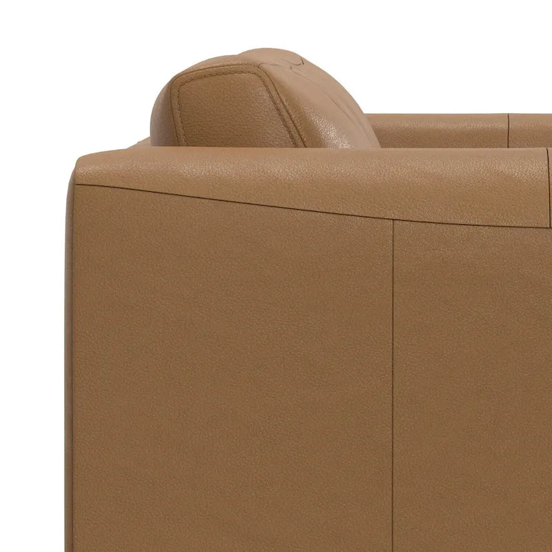 Causeuse en cuir 63 pouces, cuir semi-aniline, cadre en bois massif, style moderne, brun noix de pécan / gris fumée clair, 2 personnes
