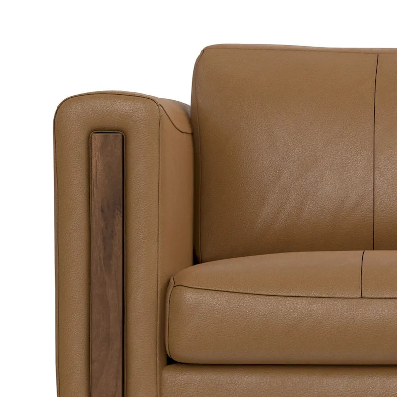 Causeuse en cuir 63 pouces, cuir semi-aniline, cadre en bois massif, style moderne, brun noix de pécan / gris fumée clair, 2 personnes