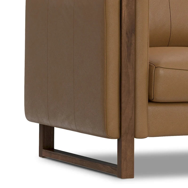Causeuse en cuir 63 pouces, cuir semi-aniline, cadre en bois massif, style moderne, brun noix de pécan / gris fumée clair, 2 personnes