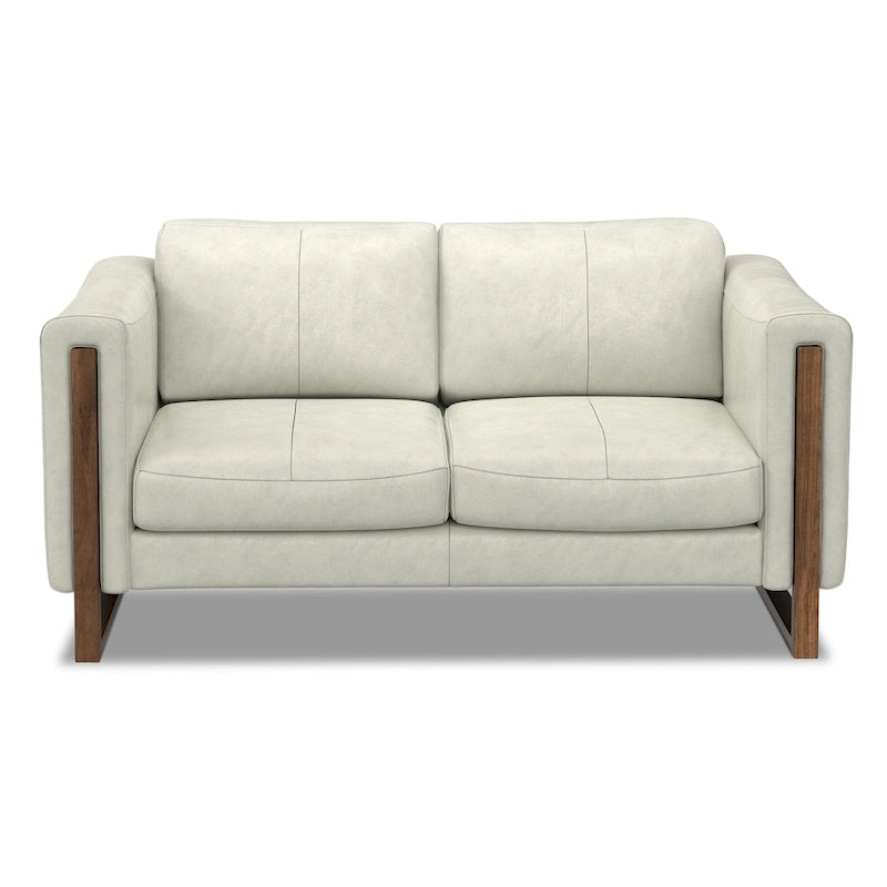Causeuse en cuir 63 pouces, cuir semi-aniline, cadre en bois massif, style moderne, brun noix de pécan / gris fumée clair, 2 personnes