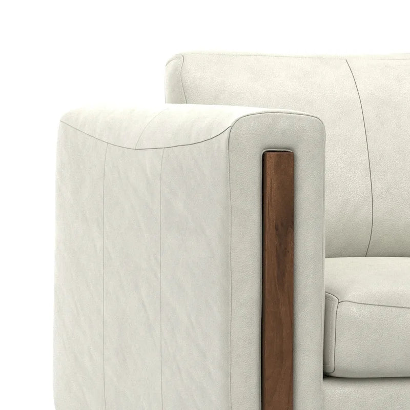 Causeuse en cuir 63 pouces, cuir semi-aniline, cadre en bois massif, style moderne, brun noix de pécan / gris fumée clair, 2 personnes