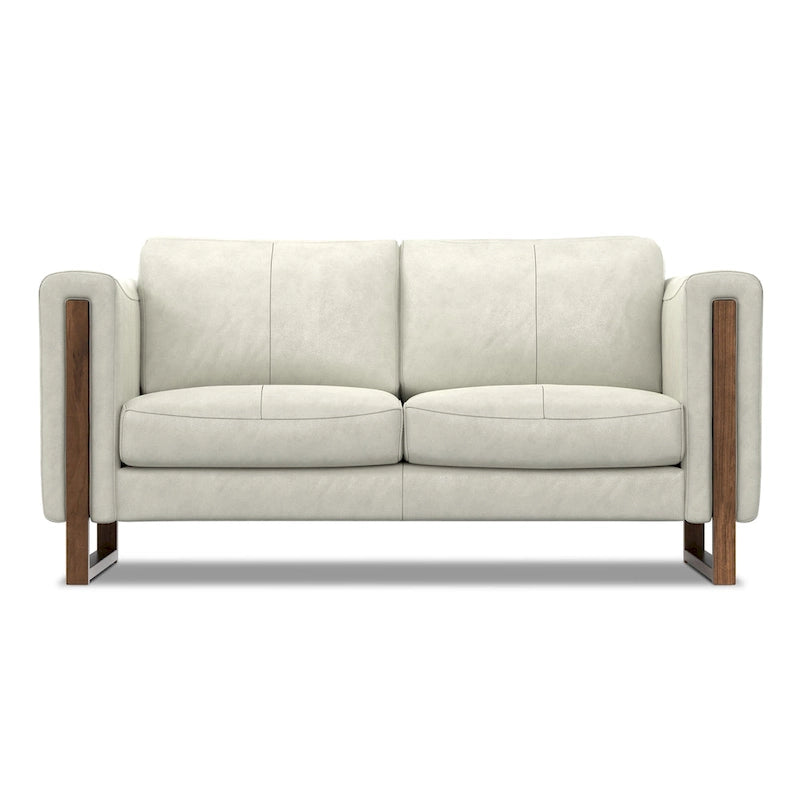 Causeuse en cuir 63 pouces, cuir semi-aniline, cadre en bois massif, style moderne, brun noix de pécan / gris fumée clair, 2 personnes