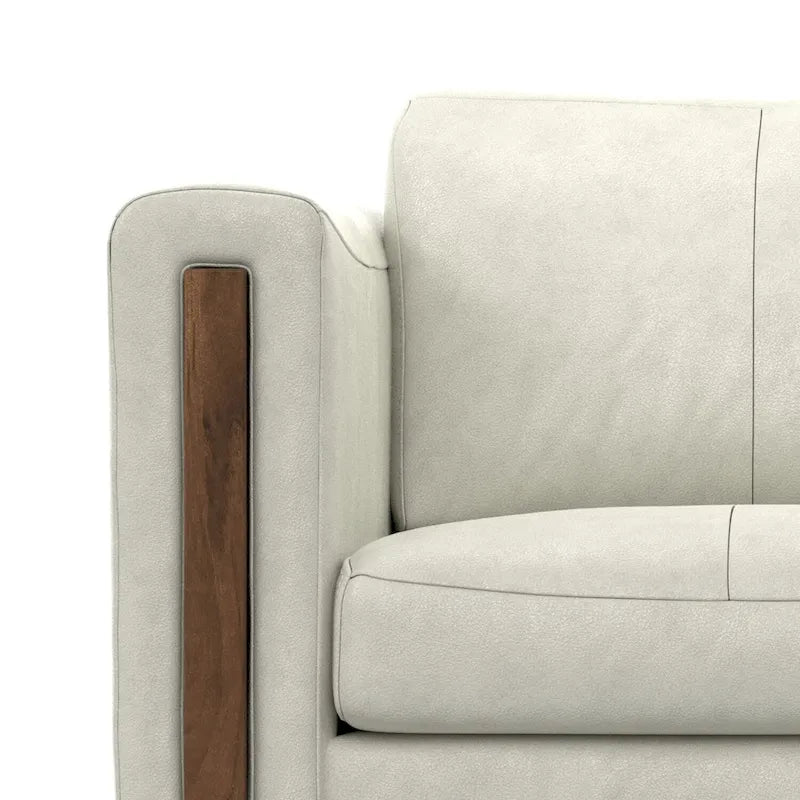 Causeuse en cuir 63 pouces, cuir semi-aniline, cadre en bois massif, style moderne, brun noix de pécan / gris fumée clair, 2 personnes