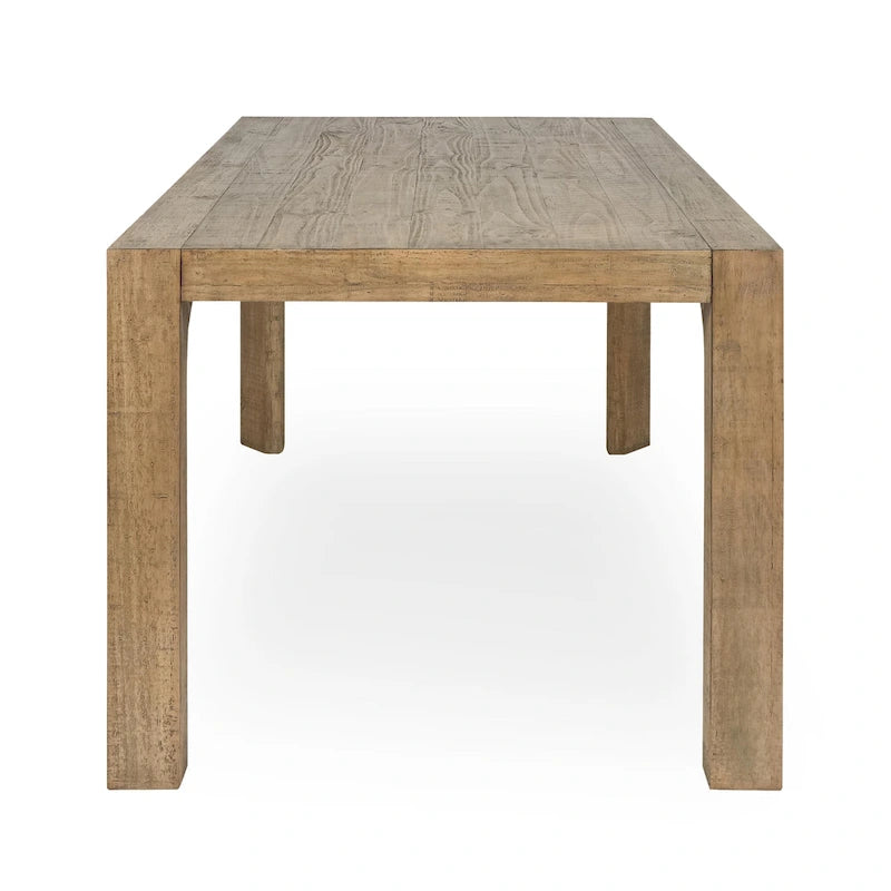 Table à manger 78 po en pin recyclé, plateau en planches, pieds inclinés, style rustique, naturel, 6 places