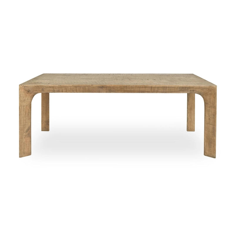 Table à manger 78 po en pin recyclé, plateau en planches, pieds inclinés, style rustique, naturel, 6 places
