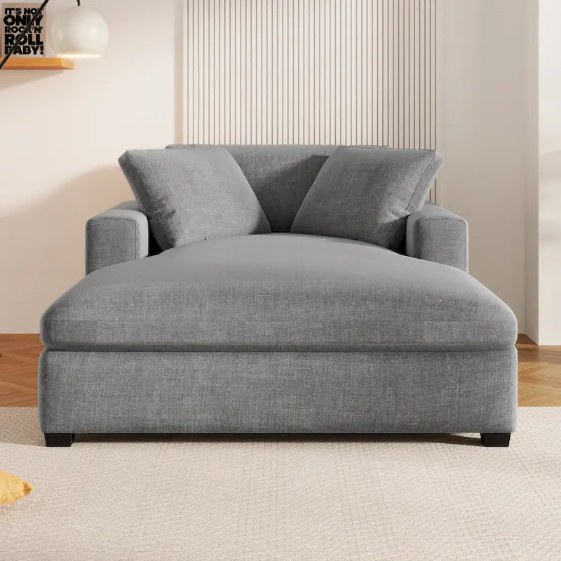 Chaise longue, surdimensionnée, pieds en bois massif, revêtement en tissu, gris, 1-2 personnes