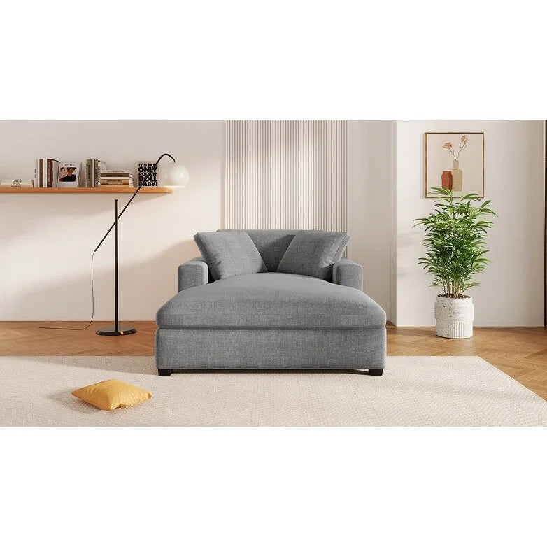 Chaise longue, surdimensionnée, pieds en bois massif, revêtement en tissu, gris, 1-2 personnes