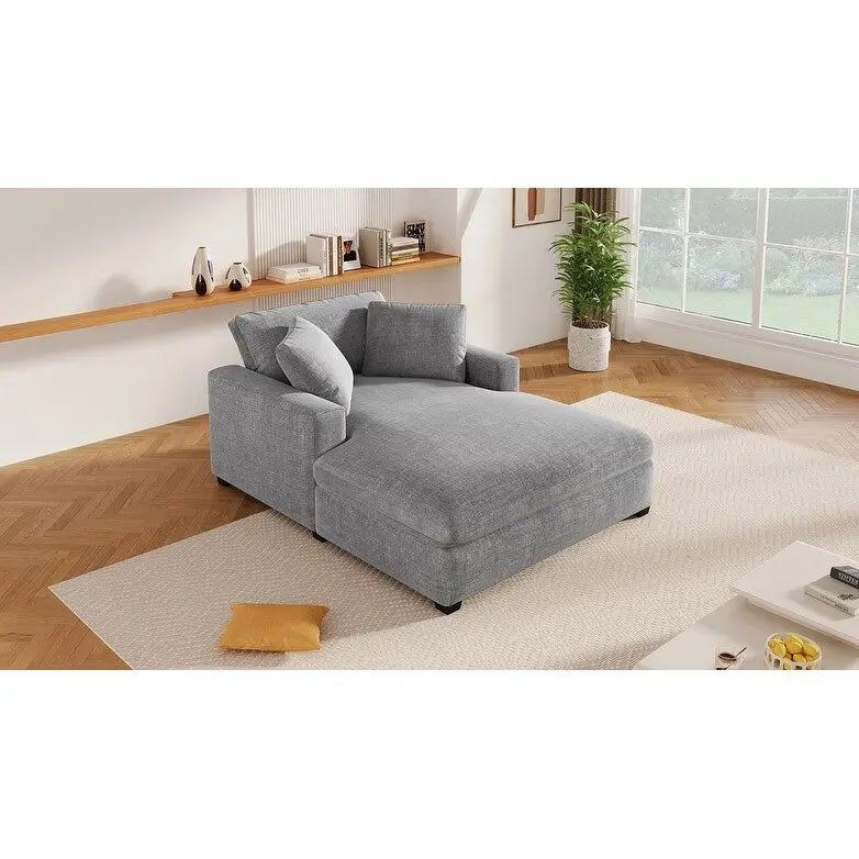 Chaise longue, surdimensionnée, pieds en bois massif, revêtement en tissu, gris, 1-2 personnes