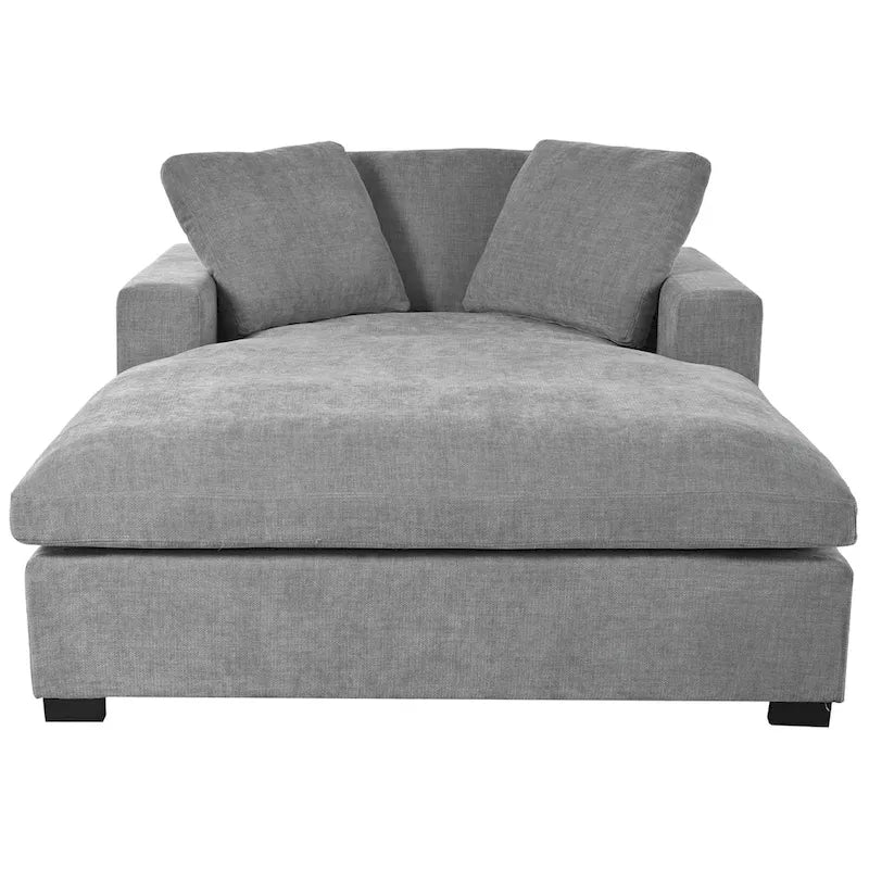 Chaise longue, surdimensionnée, pieds en bois massif, revêtement en tissu, gris, 1-2 personnes