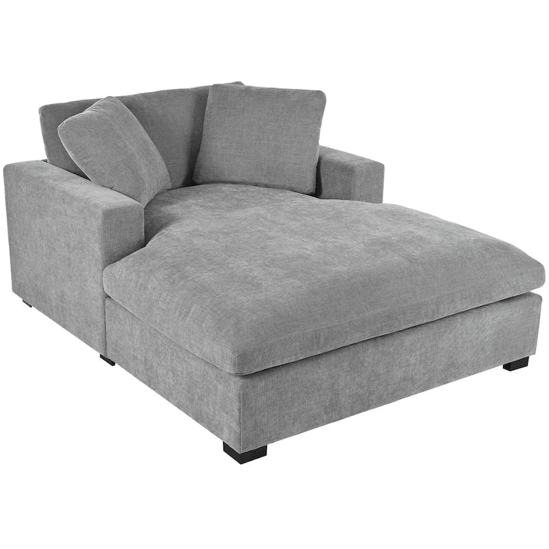 Chaise longue, surdimensionnée, pieds en bois massif, revêtement en tissu, gris, 1-2 personnes