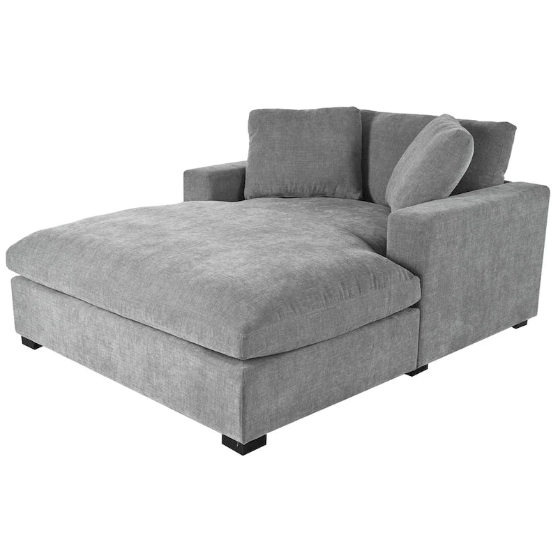 Chaise longue, surdimensionnée, pieds en bois massif, revêtement en tissu, gris, 1-2 personnes